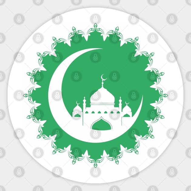 White Mosque in Crescent Moon Ramadan Sticker by HolidayBug